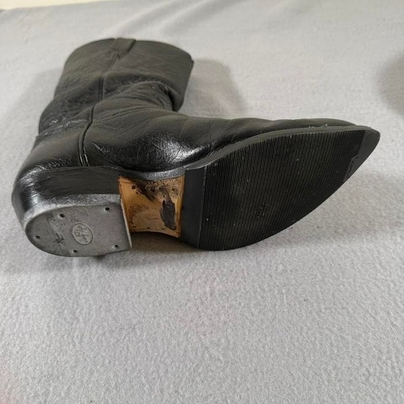 Vintage Tony Lama Black Leather Cowboy Boots Western Rodeo Made in USA - Picture 5 of 8